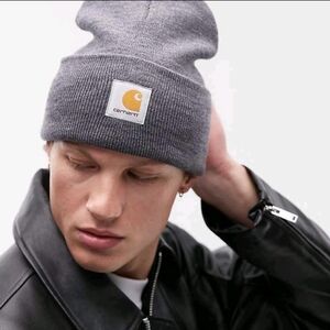 🔥CARHARTT A18 Watch Hat‎ Gray Rib Knit Cuffed Logo Patch Beanie Men's/Women's
